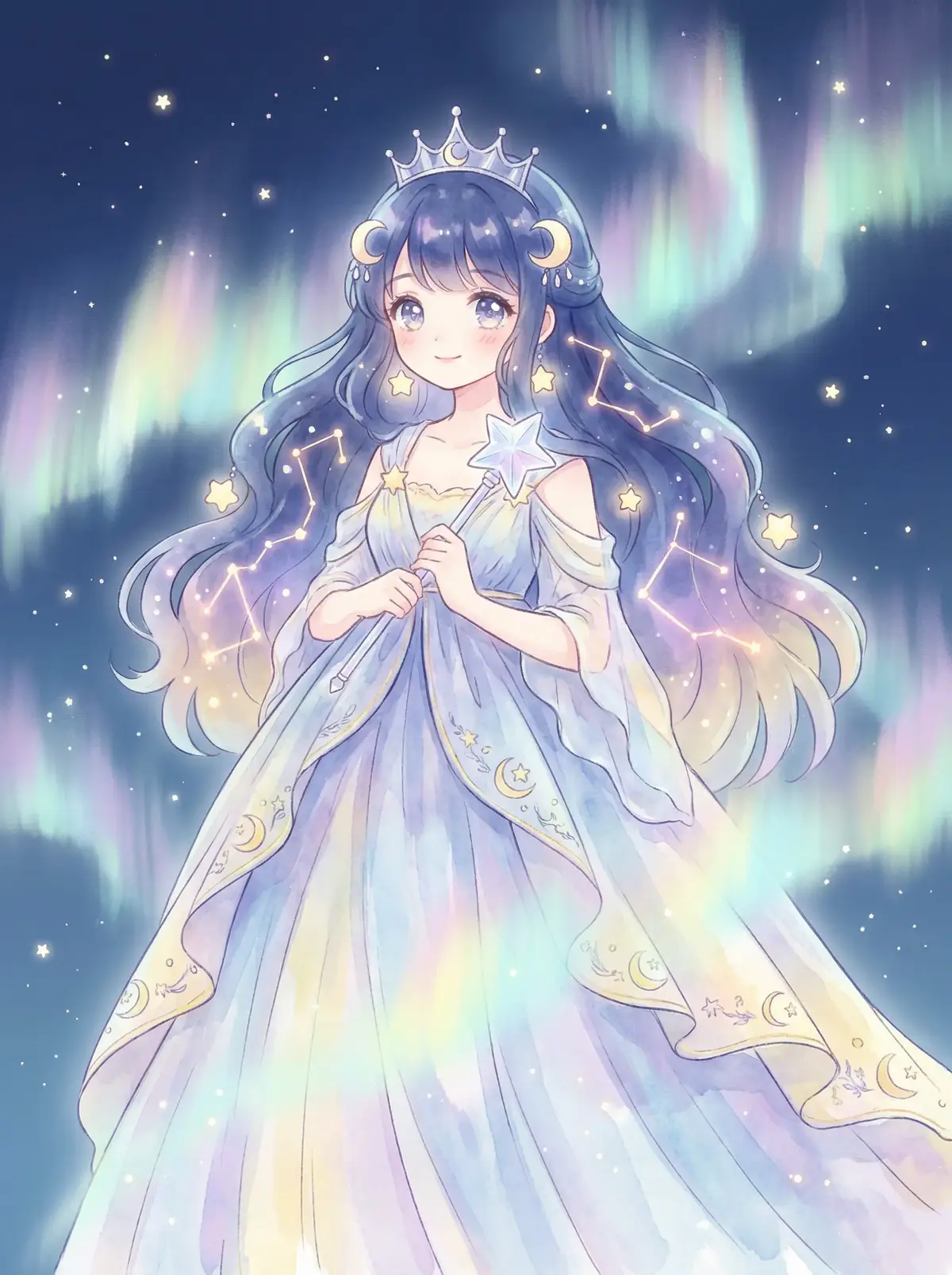 陈道明女儿 - 星辰公主希尔角色设定图，手持星光权杖